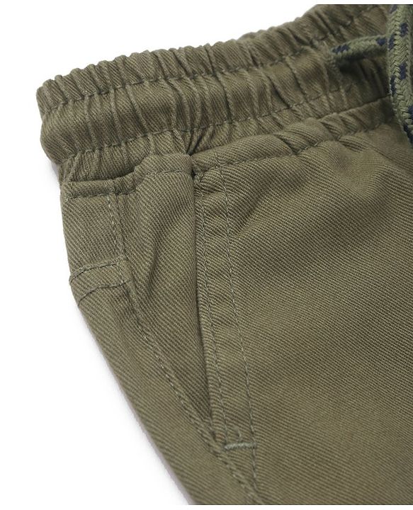 Babyhug Twill Lycra Full Length Solid Color Stretchable Joggers - Olive Green