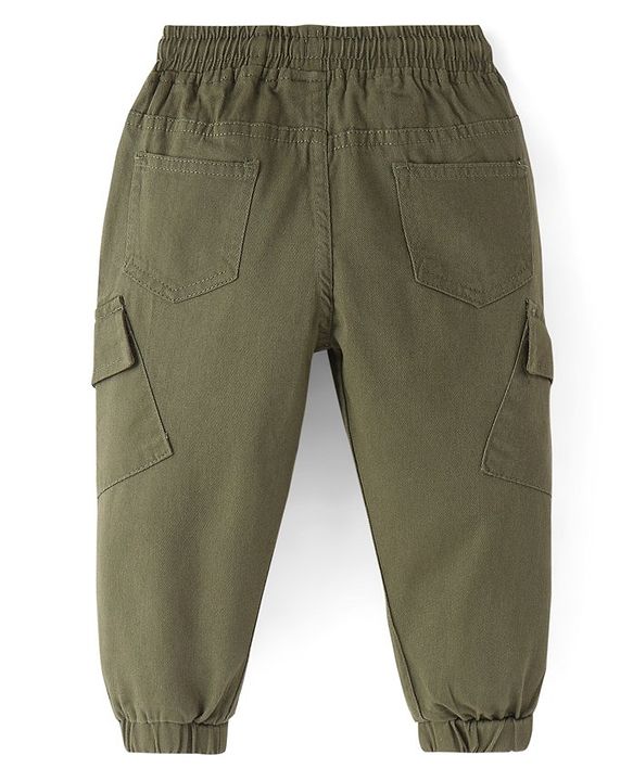 Babyhug Twill Lycra Full Length Solid Color Stretchable Joggers - Olive Green