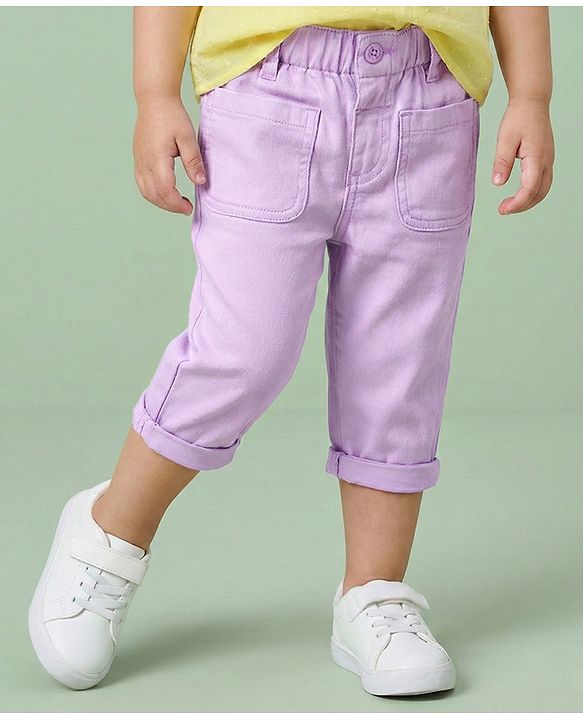 Babyhug Twill Lycra Capri Pants with Stretch Solid Colour - Mauve