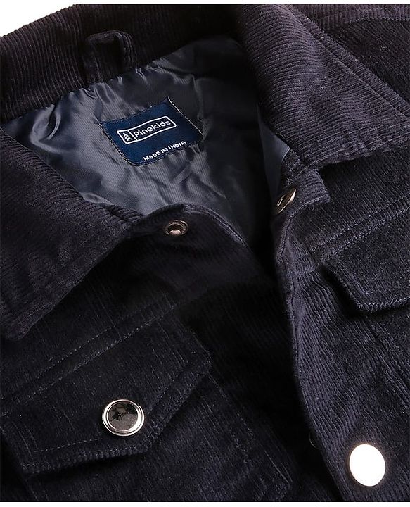 Pine Kids Cotton Woven Full Sleeves   Corduroy Jacket - Navy Blue