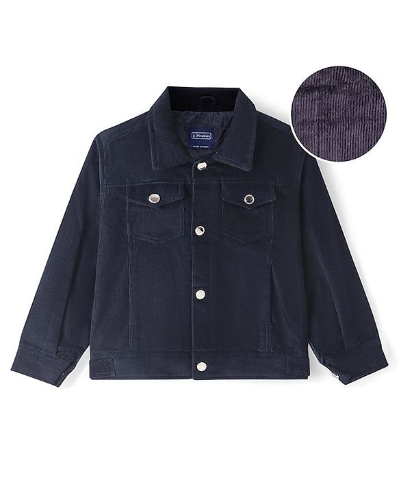 Pine Kids Cotton Woven Full Sleeves   Corduroy Jacket - Navy Blue