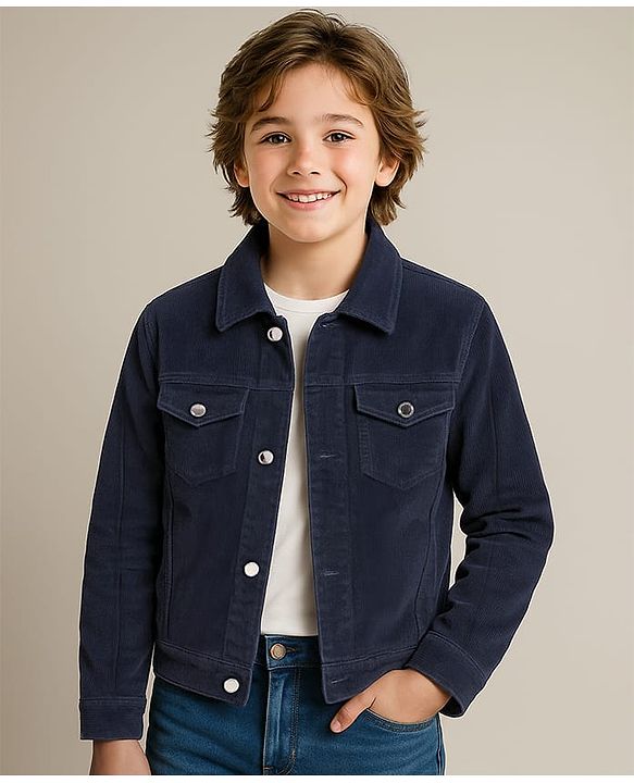 Pine Kids Cotton Woven Full Sleeves   Corduroy Jacket - Navy Blue