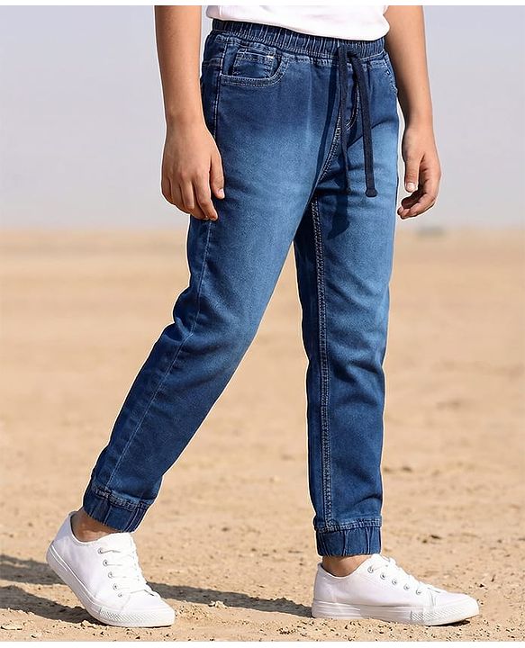 Pine Kids Woven Full Length Solid Denim Jeans - Navy Blue