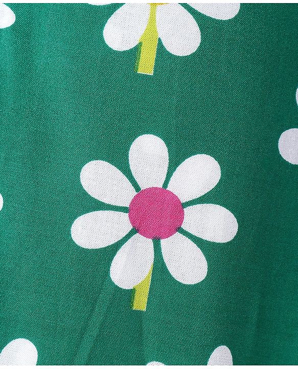 Pine Kids Cotton Woven Half Sleeves Shirt Style Top & Lounge Pants With Floral Print & Embroidery - Lime Green