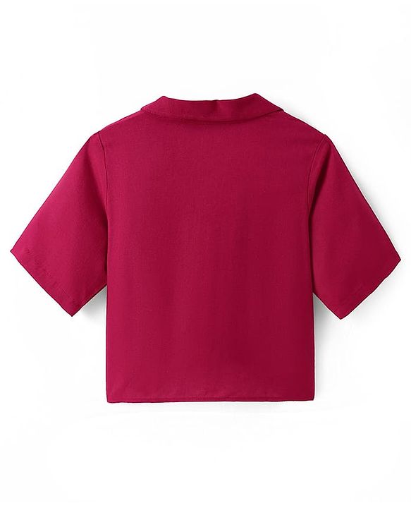Pine Kids Cotton Woven Half Sleeves Solid Shirt Style Top & Printed Lounge Pants - Maroon