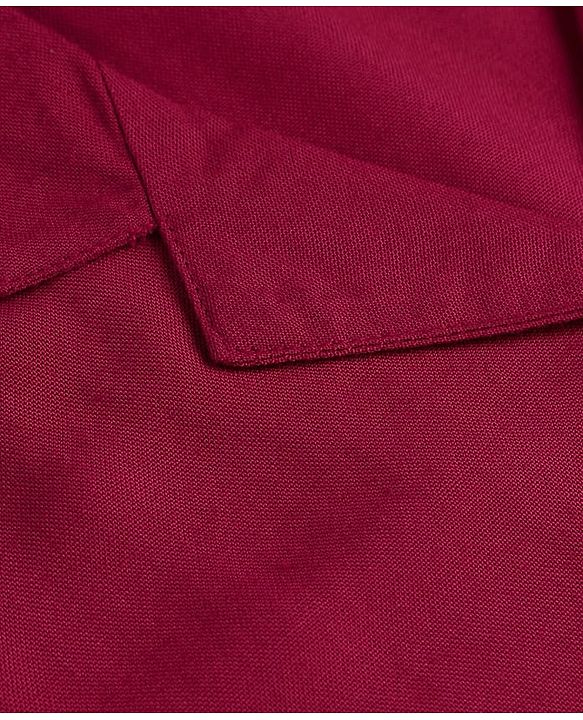 Pine Kids Cotton Woven Half Sleeves Solid Shirt Style Top & Printed Lounge Pants - Maroon