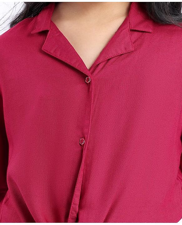 Pine Kids Cotton Woven Half Sleeves Solid Shirt Style Top & Printed Lounge Pants - Maroon