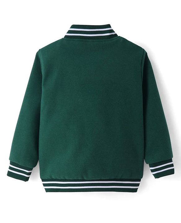 Pine Kids Woven Full Sleeves Bomber Jacket with Text Print & Pockets - Dark Green