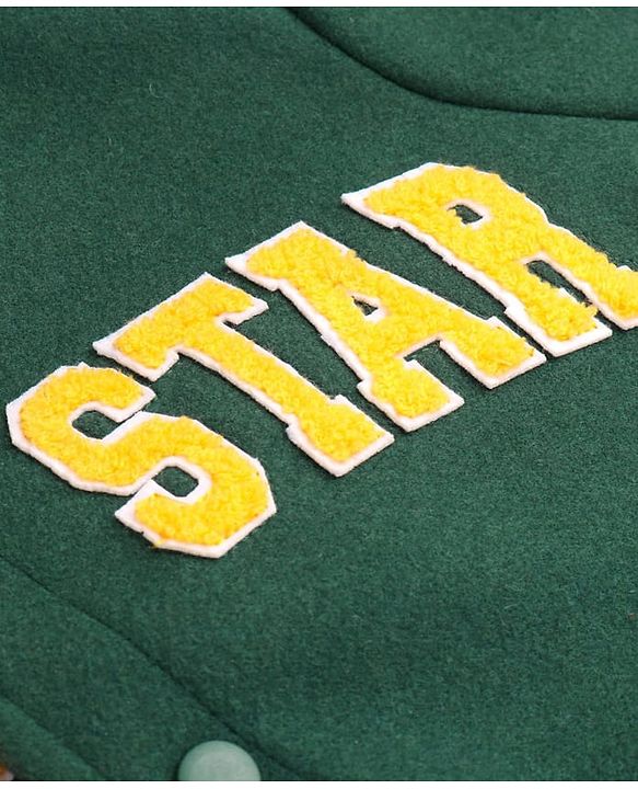 Pine Kids Woven Full Sleeves Bomber Jacket with Text Print & Pockets - Dark Green