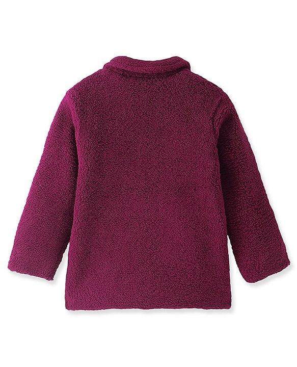 Pine Kids Woven Full Sleeves Collar Neck Front Open Solid Colour Winter Jacket - Burgundy