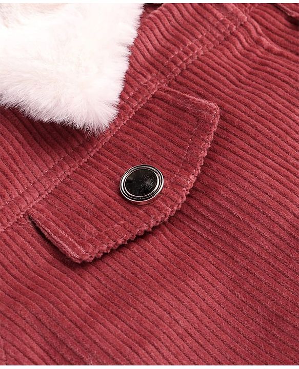 Pine Kids Cotton Woven Full Sleeves  Jacket with Fur Detailing - Dark Red