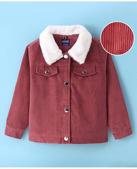 Pine Kids Cotton Woven Full Sleeves  Jacket with Fur Detailing - Dark Red