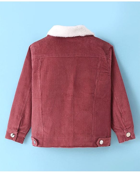 Pine Kids Cotton Woven Full Sleeves  Jacket with Fur Detailing - Dark Red