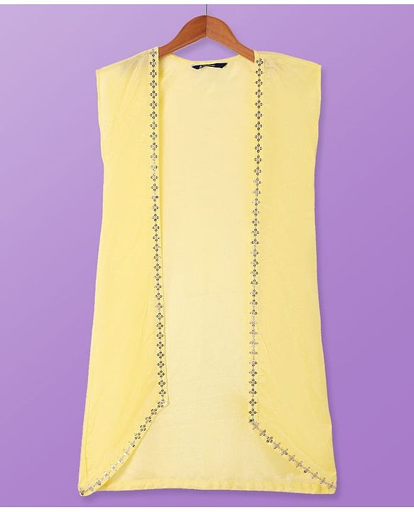 Pine Kids Woven Sequinned Sleeveless Top & Palazzo Set with Shrug-  Light Yellow