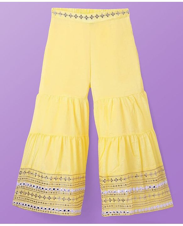 Pine Kids Woven Sequinned Sleeveless Top & Palazzo Set with Shrug-  Light Yellow