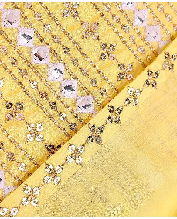 Pine Kids Woven Sequinned Sleeveless Top & Palazzo Set with Shrug-  Light Yellow