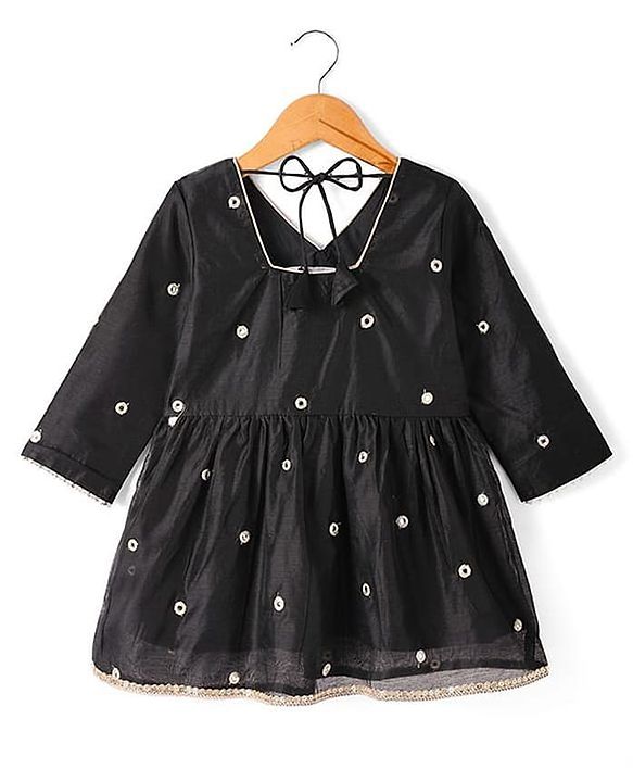 Pine Kids Woven Three Fourth Sleeves Mirror Embroidered Choli  & Floral Printed Lehenga Set with Dupatta - Black