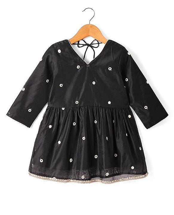 Pine Kids Woven Three Fourth Sleeves Mirror Embroidered Choli  & Floral Printed Lehenga Set with Dupatta - Black
