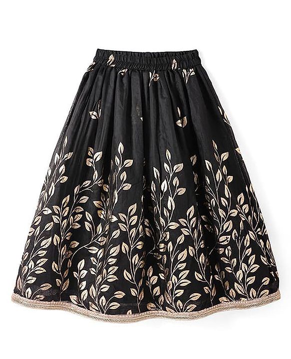 Pine Kids Woven Three Fourth Sleeves Mirror Embroidered Choli  & Floral Printed Lehenga Set with Dupatta - Black