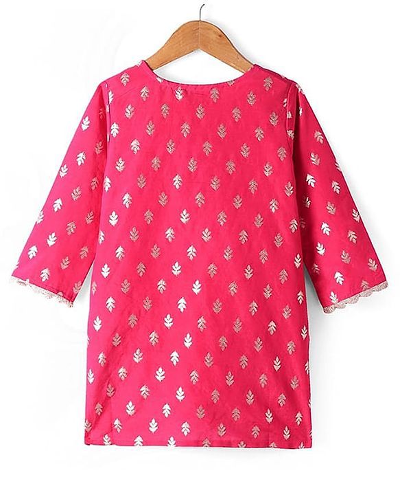 Pine Kids  Woven Three Fourth Sleeves  Foil Printed Kurta Gharara &  Dupatta Set with Embroidered Detailing - Dark Pink