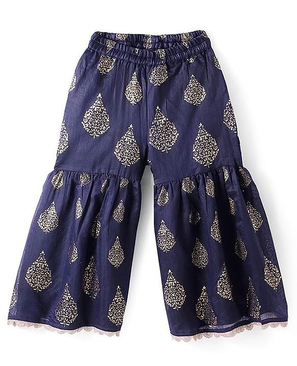 Pine Kids  Woven Three Fourth Sleeves  Foil Printed Kurta Gharara &  Dupatta Set with Embroidered Detailing - Dark Pink