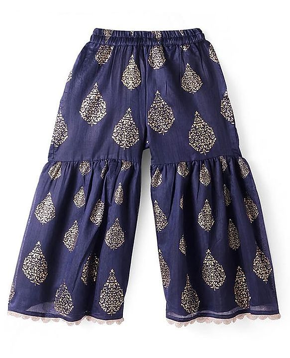 Pine Kids  Woven Three Fourth Sleeves  Foil Printed Kurta Gharara &  Dupatta Set with Embroidered Detailing - Dark Pink