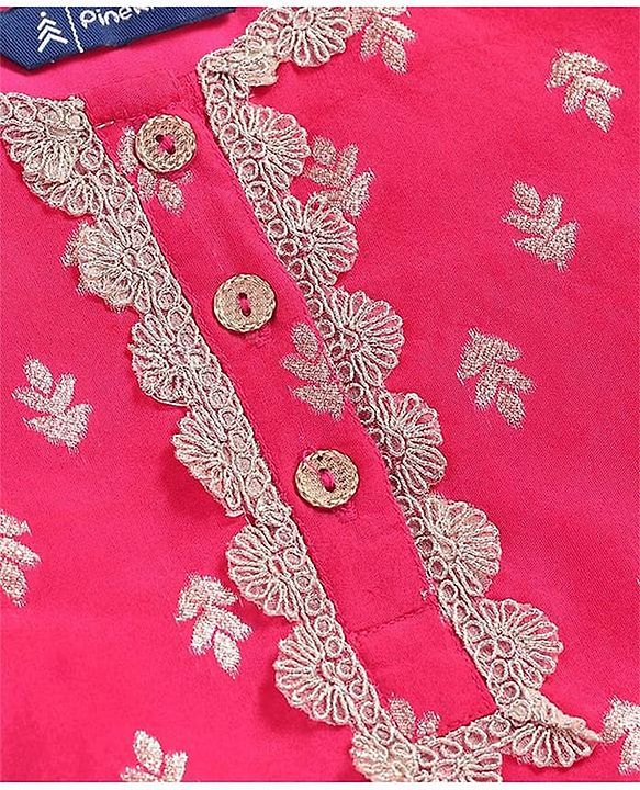 Pine Kids  Woven Three Fourth Sleeves  Foil Printed Kurta Gharara &  Dupatta Set with Embroidered Detailing - Dark Pink