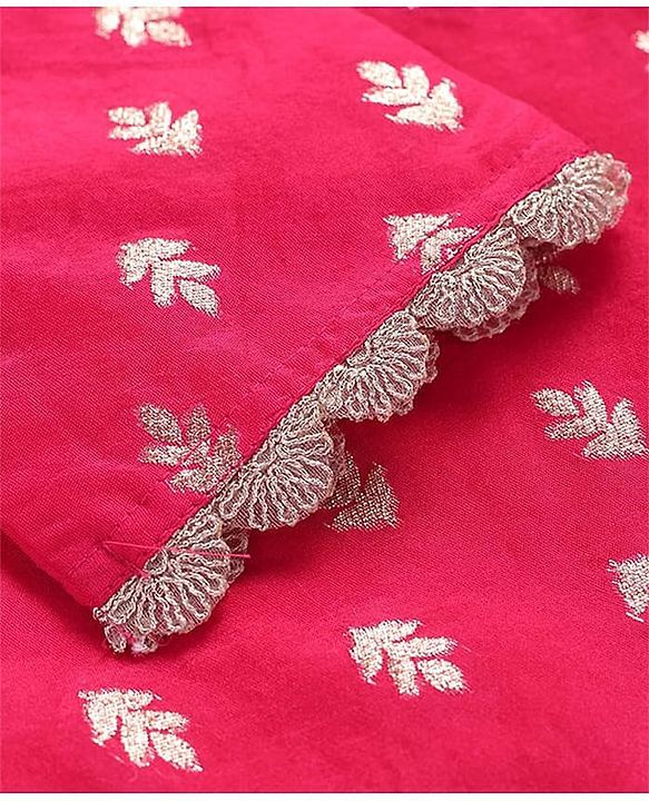Pine Kids  Woven Three Fourth Sleeves  Foil Printed Kurta Gharara &  Dupatta Set with Embroidered Detailing - Dark Pink