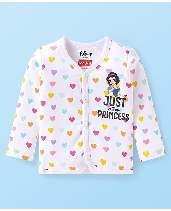 Babyhug Disney Interlock Knit Full Sleeves Jhablas with Disney Princess Graphics Pack of 3 - White Pink & Sea Green