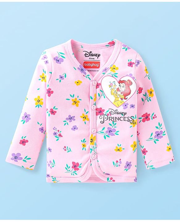 Babyhug Disney Interlock Knit Full Sleeves Jhablas with Disney Princess Graphics Pack of 3 - White Pink & Sea Green