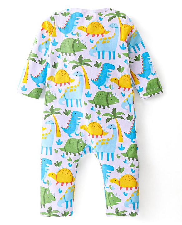 Babyhug 100% Cotton Knit Full Sleeves Romper with Dino Print Pack of 2 - Blue & White