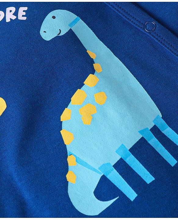Babyhug 100% Cotton Knit Full Sleeves Romper with Dino Print Pack of 2 - Blue & White
