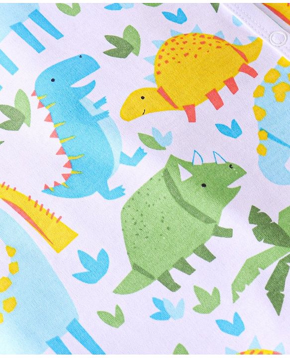 Babyhug 100% Cotton Knit Full Sleeves Romper with Dino Print Pack of 2 - Blue & White