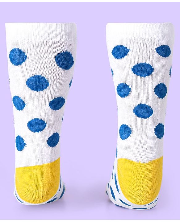 Cute Walk by Babyhug Knit Antibacterial Ankle Length Socks With Polka Dot & Unicorn Print Pack of 3 - White Blue & Grey