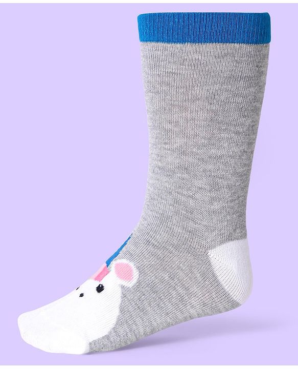 Cute Walk by Babyhug Knit Antibacterial Ankle Length Socks With Polka Dot & Unicorn Print Pack of 3 - White Blue & Grey