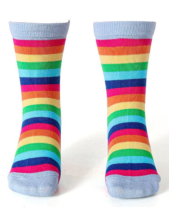 Cute Walk by Babyhug Cotton Lycra Knit Anti-bacterial Socks Stripes & Rainbow Design Pack of 3 - Pink & Blue