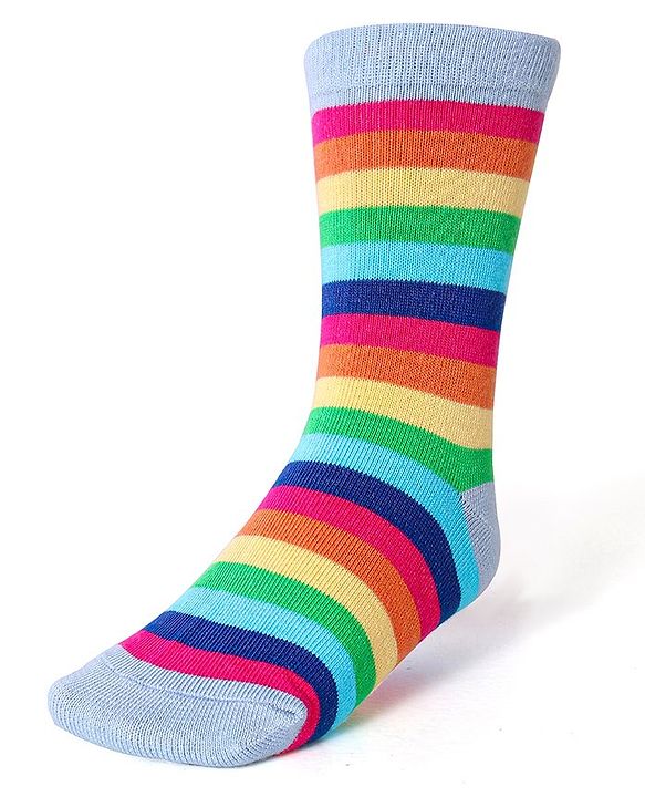 Cute Walk by Babyhug Cotton Lycra Knit Anti-bacterial Socks Stripes & Rainbow Design Pack of 3 - Pink & Blue