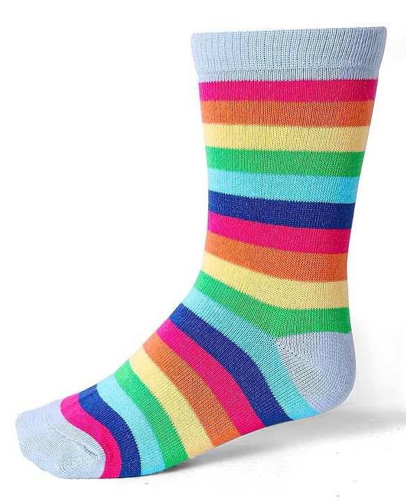 Cute Walk by Babyhug Cotton Lycra Knit Anti-bacterial Socks Stripes & Rainbow Design Pack of 3 - Pink & Blue