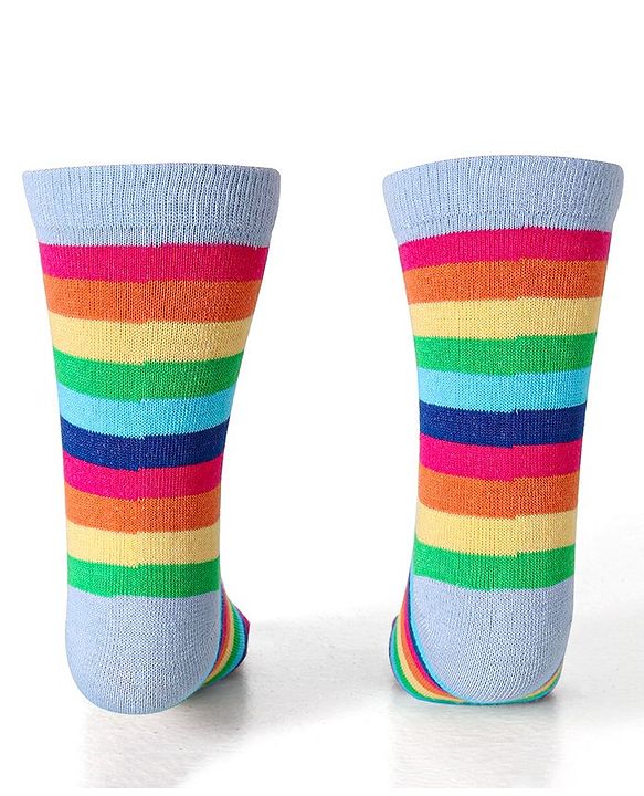 Cute Walk by Babyhug Cotton Lycra Knit Anti-bacterial Socks Stripes & Rainbow Design Pack of 3 - Pink & Blue