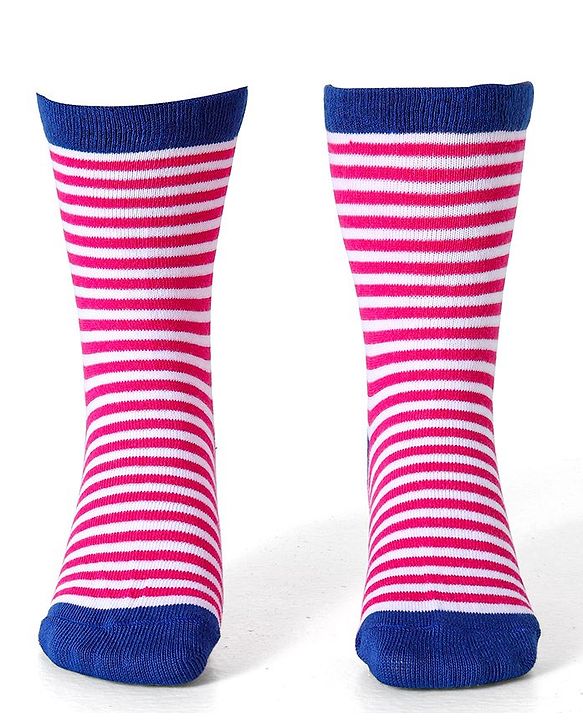 Cute Walk by Babyhug Cotton Lycra Knit Anti-bacterial Socks Stripes & Rainbow Design Pack of 3 - Pink & Blue