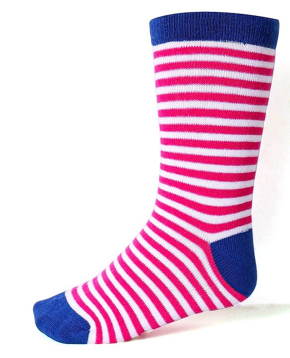 Cute Walk by Babyhug Cotton Lycra Knit Anti-bacterial Socks Stripes & Rainbow Design Pack of 3 - Pink & Blue