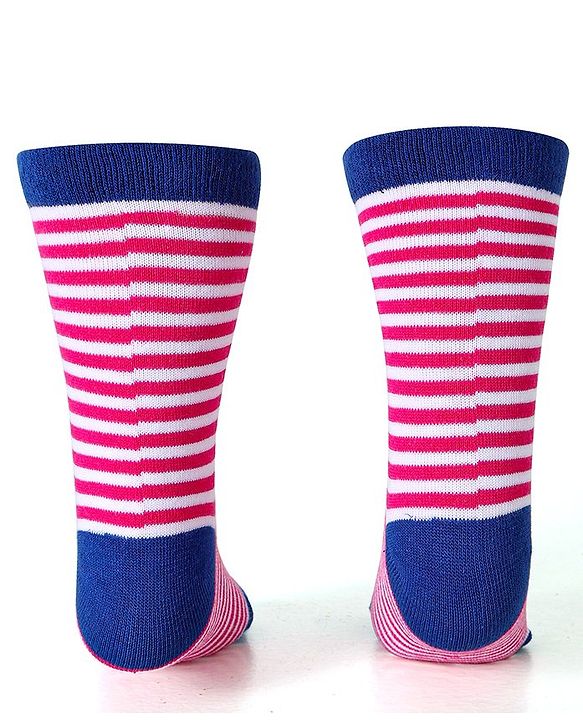 Cute Walk by Babyhug Cotton Lycra Knit Anti-bacterial Socks Stripes & Rainbow Design Pack of 3 - Pink & Blue