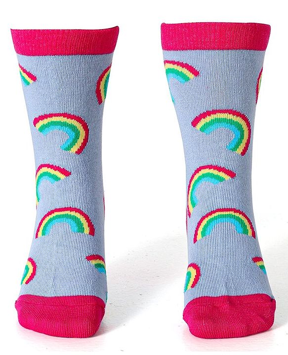 Cute Walk by Babyhug Cotton Lycra Knit Anti-bacterial Socks Stripes & Rainbow Design Pack of 3 - Pink & Blue