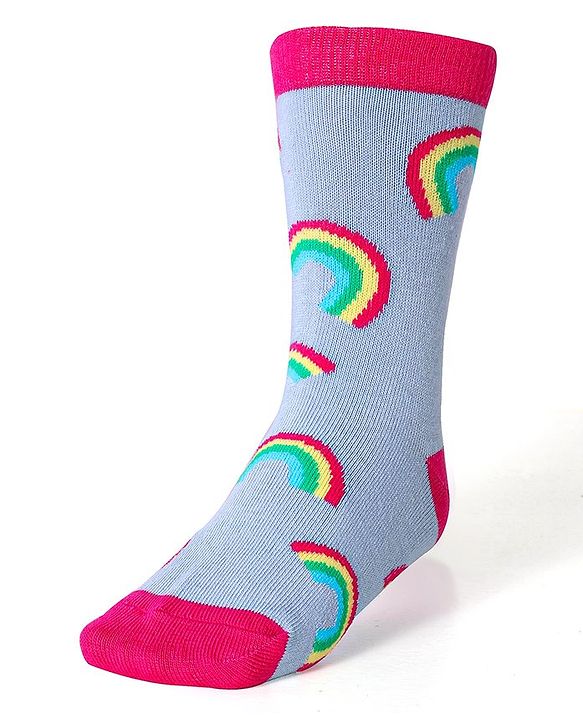 Cute Walk by Babyhug Cotton Lycra Knit Anti-bacterial Socks Stripes & Rainbow Design Pack of 3 - Pink & Blue