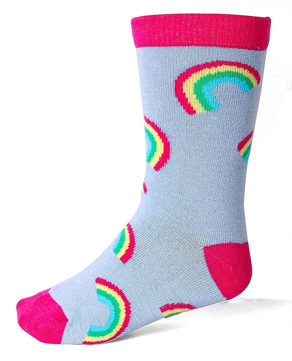 Cute Walk by Babyhug Cotton Lycra Knit Anti-bacterial Socks Stripes & Rainbow Design Pack of 3 - Pink & Blue