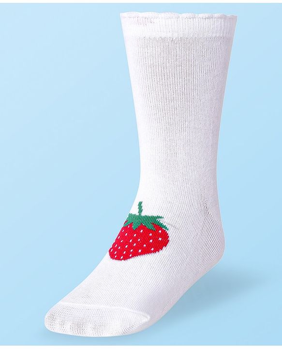 Cute Walk by Babyhug Cotton Lycra Knit Anti-bacterial Socks Polka Dots & Strawberry Design Pack of 3 - Pink White & Red