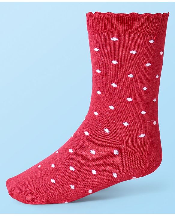 Cute Walk by Babyhug Cotton Lycra Knit Anti-bacterial Socks Polka Dots & Strawberry Design Pack of 3 - Pink White & Red
