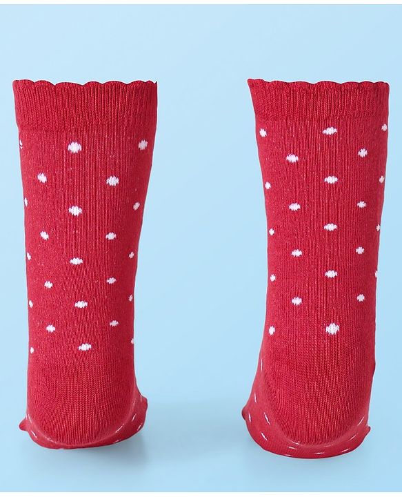 Cute Walk by Babyhug Cotton Lycra Knit Anti-bacterial Socks Polka Dots & Strawberry Design Pack of 3 - Pink White & Red