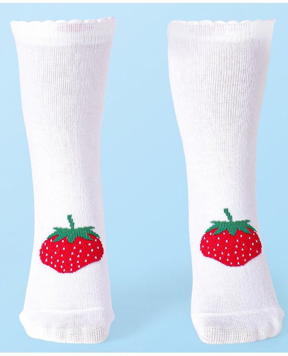 Cute Walk by Babyhug Cotton Lycra Knit Anti-bacterial Socks Polka Dots & Strawberry Design Pack of 3 - Pink White & Red