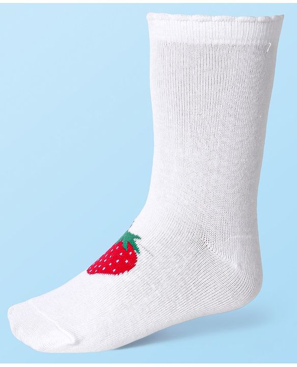 Cute Walk by Babyhug Cotton Lycra Knit Anti-bacterial Socks Polka Dots & Strawberry Design Pack of 3 - Pink White & Red